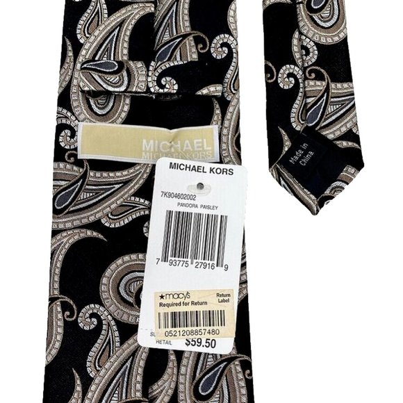 NWT Michael Kors Tie Silk Black Pandora Paisley Mens - Picture 4 of 4